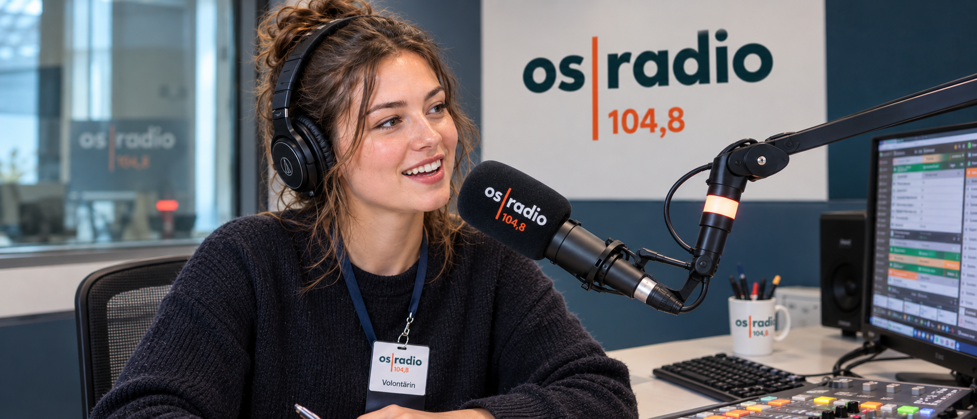 Junge Radiomoderatorin im Studio